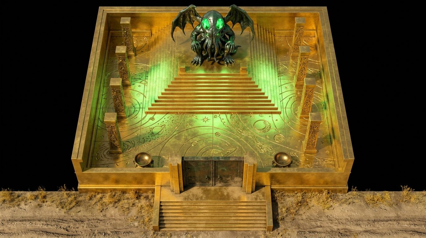 Windowless Golden Ziggurat Temple