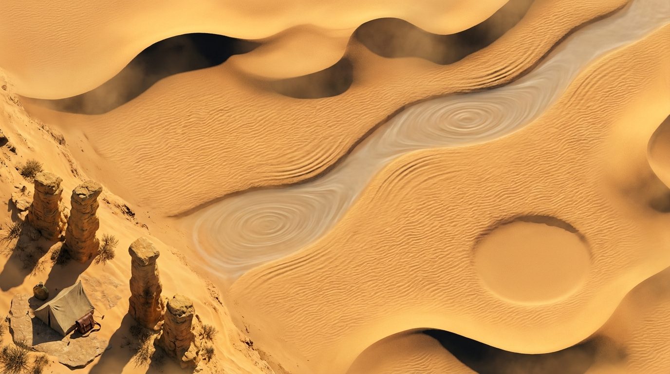Desierto Árido Interminable y Ríos de Arena