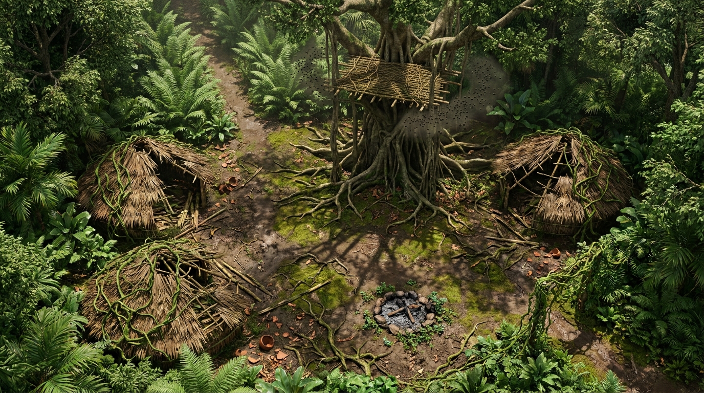 Abandoned Jungle Village and Burial Platform