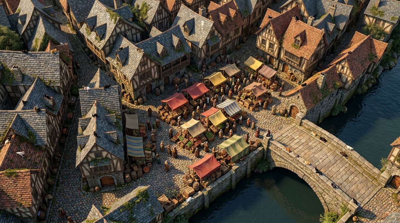 Medieval Fantasy City Streets and Market