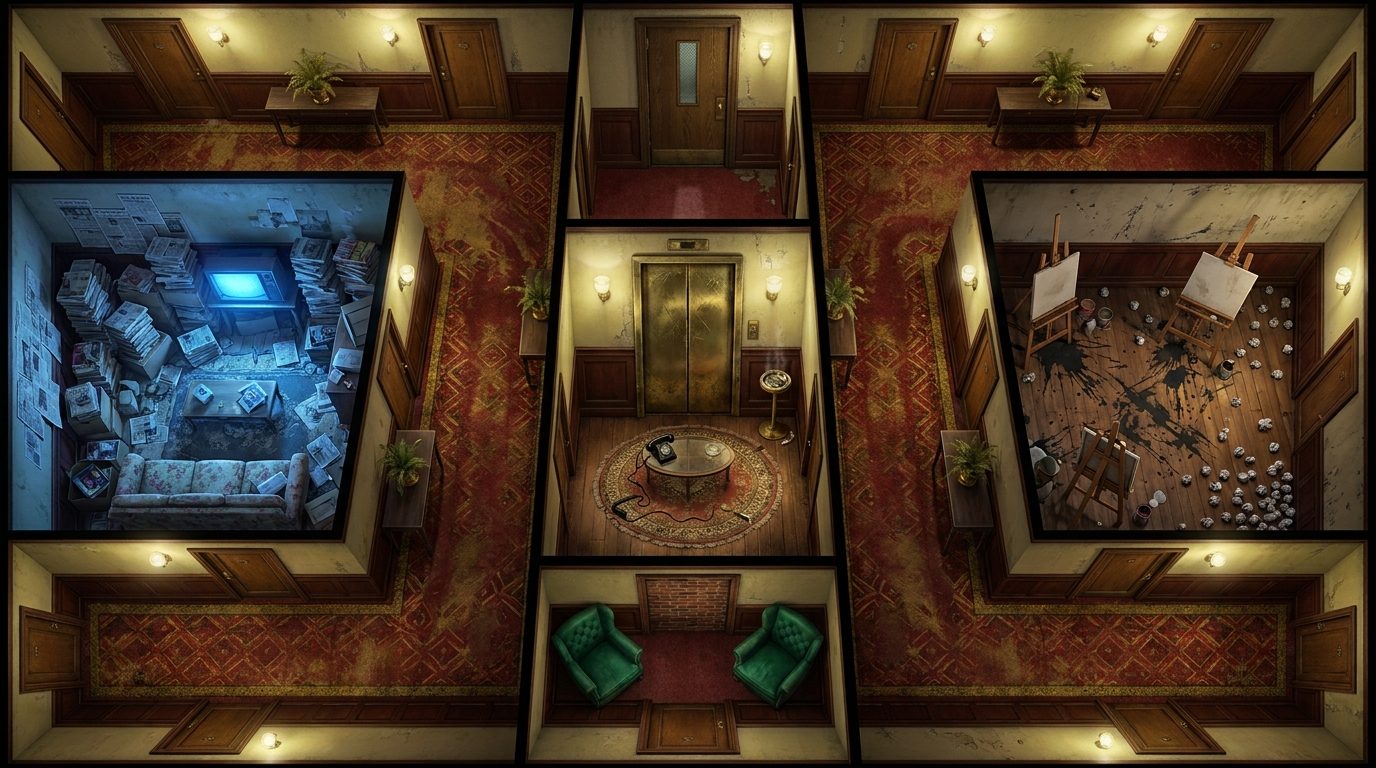 Cursed Apartment Building Night Floors