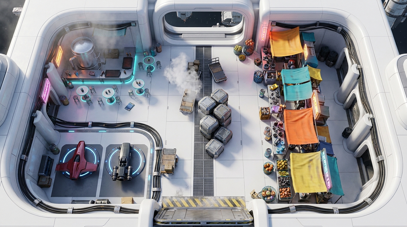 Sci-Fi Cloud City Market Alley