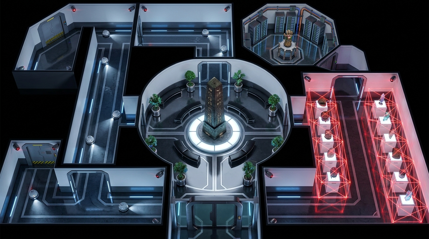 Dark Sci-Fi Museum Galleries and Laser Grids