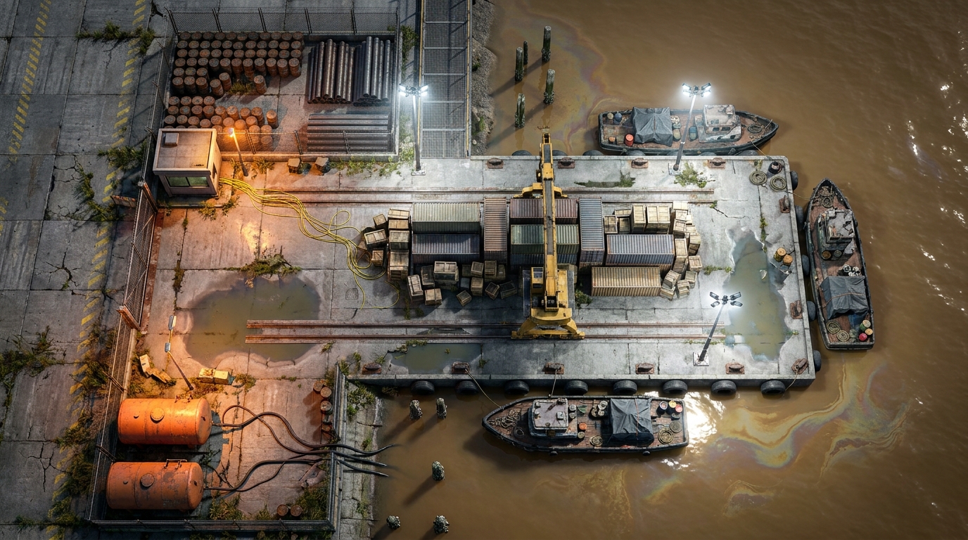 Polluted River Port Docks