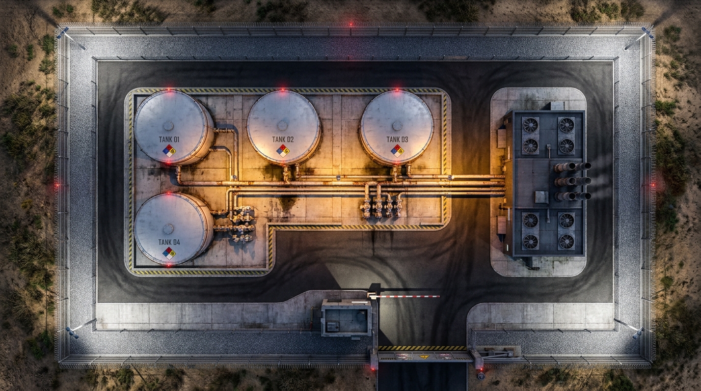 Heavily Guarded Chemical Tank Farm