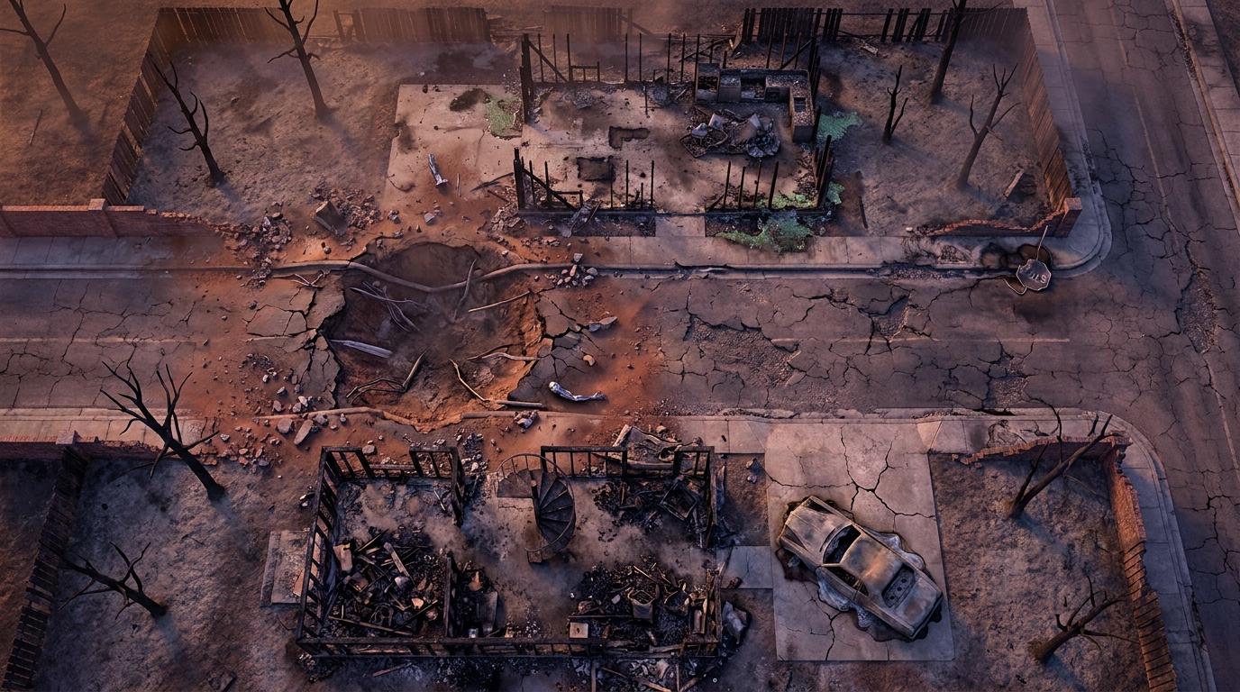 Charred Suburban Ruins