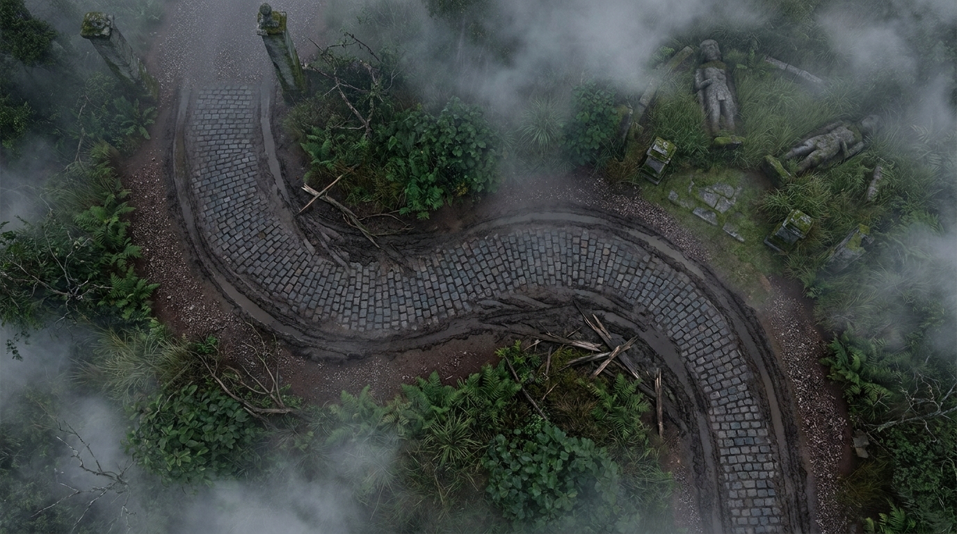 The Misty Approach: Cobblestone Driveway