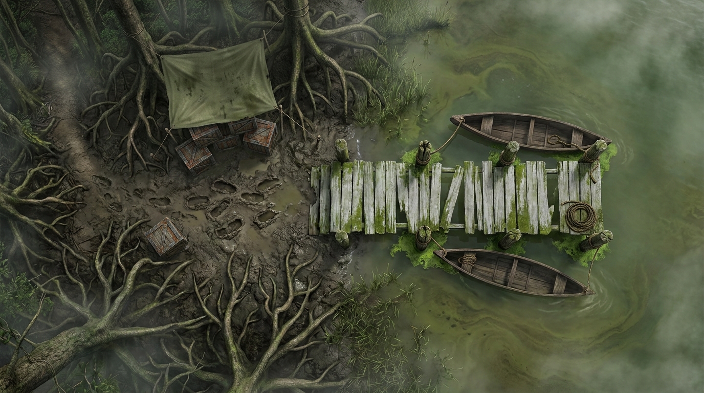 Murky Riverbank Docks