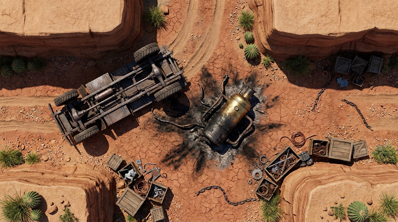 The Smoldering Steam-Wagon Wreckage