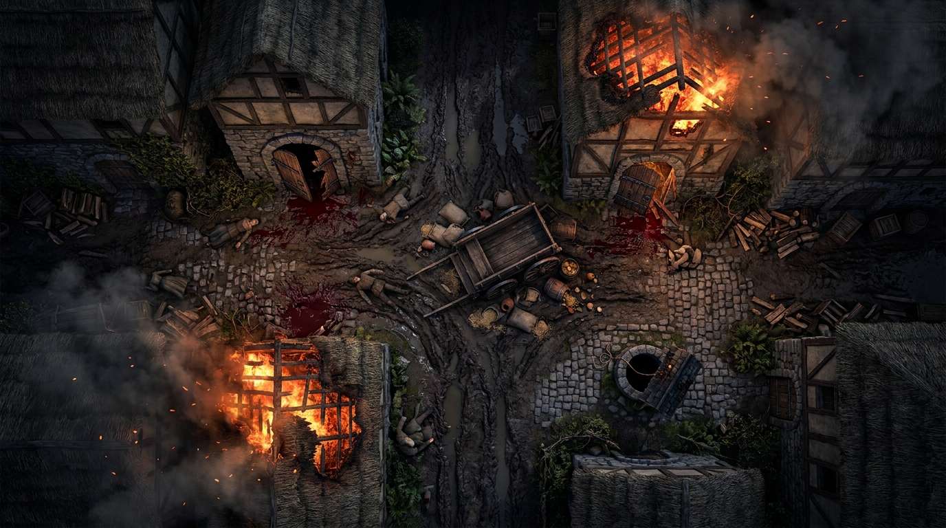 Burning Medieval Village Streets