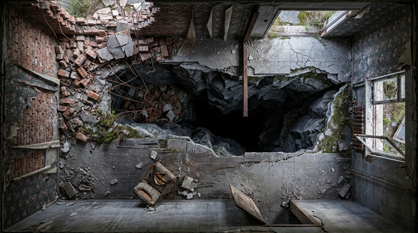 Maison en Ruines et Faille Profonde