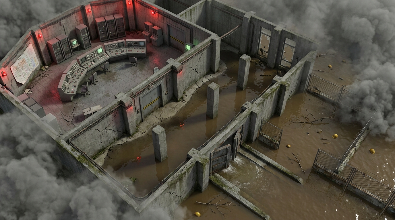 Salle de Contrôle de la Centrale Inondée