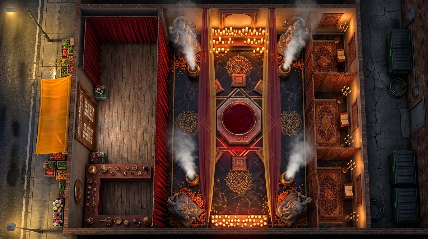 Bustling Asian Quarter Mystic Temple