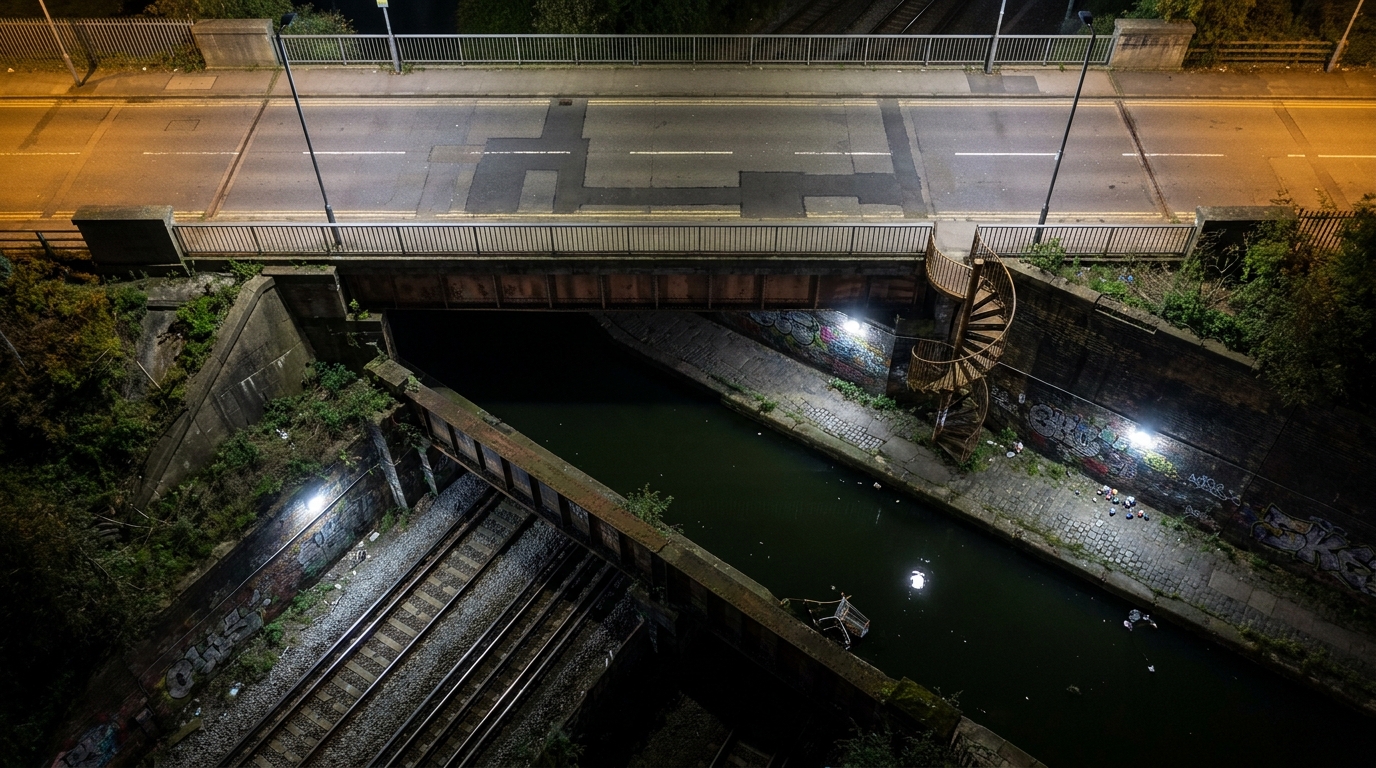 Triple Level Industrial Bridge and Canal
