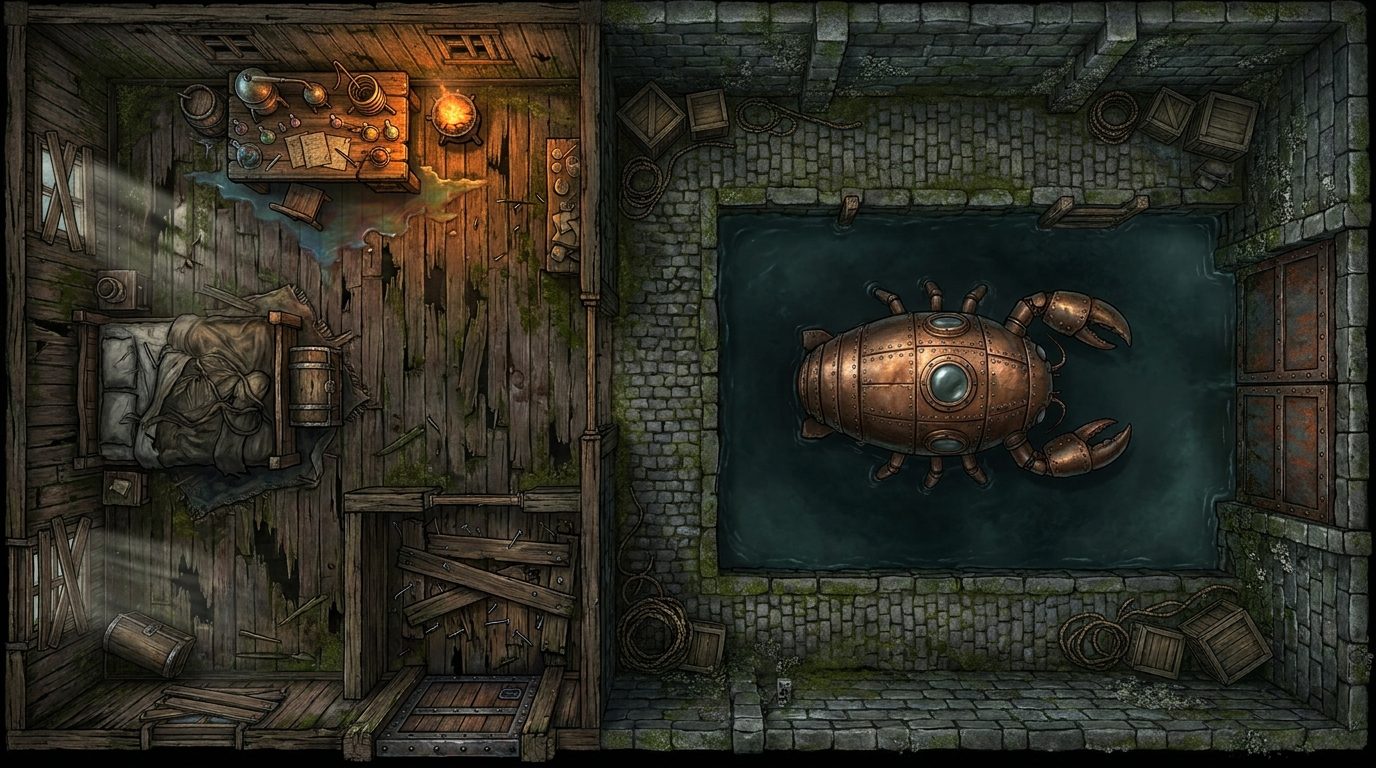 Cabane d'Alchimiste et Quai de Sous-Marin